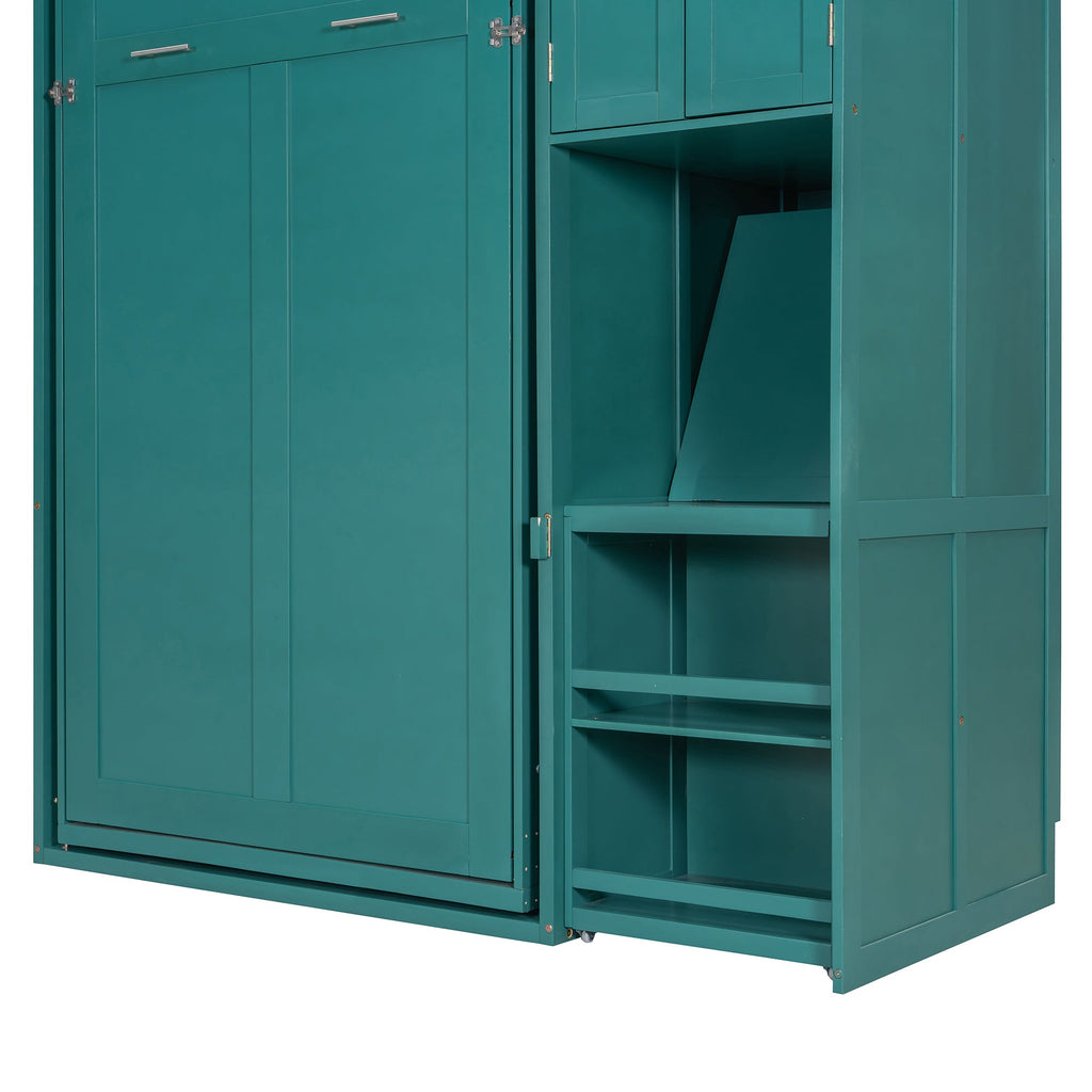 Rotating Wall Murphy Beds with Bookshelf, Teal (TWIN)