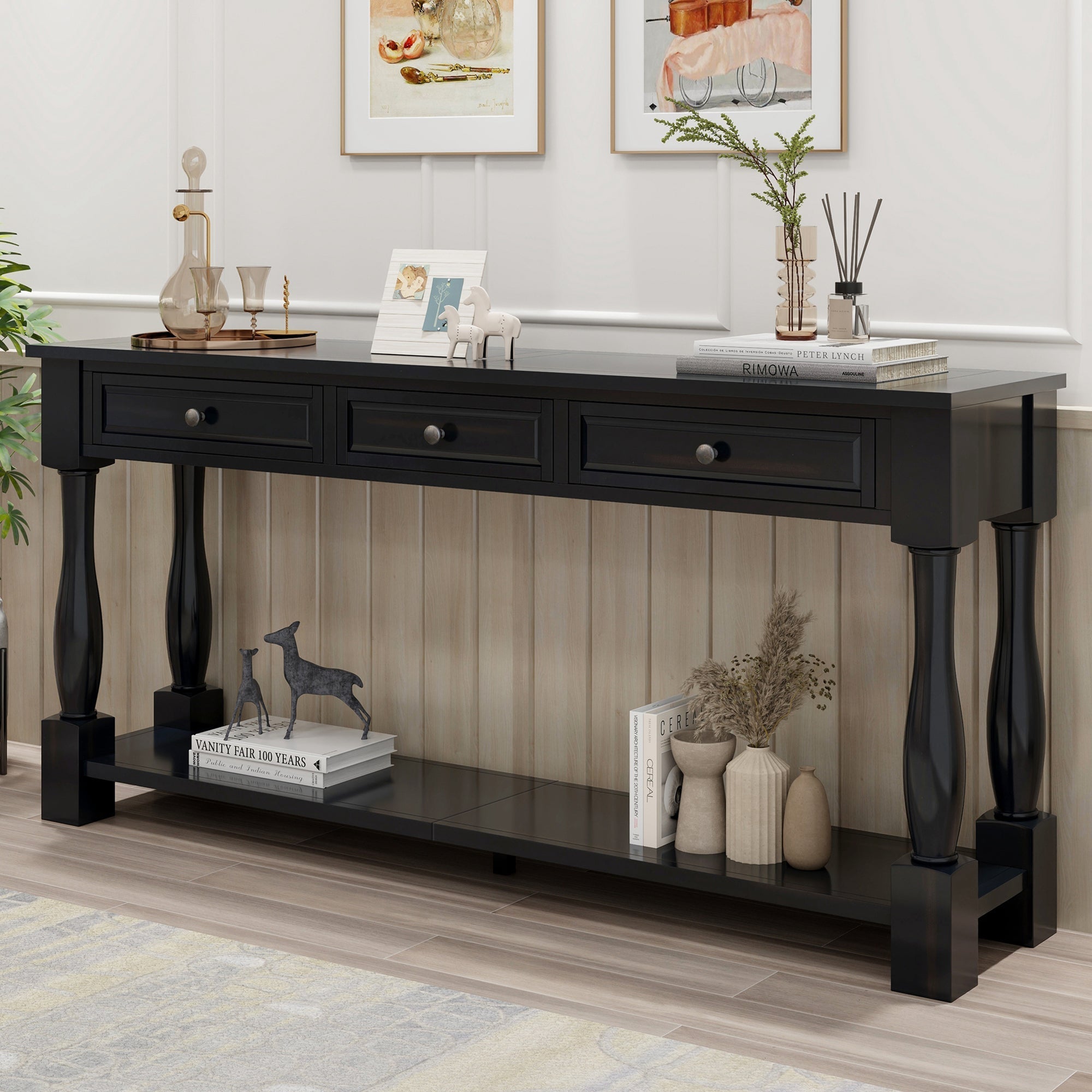 Console Table 63" with Drawers and Shelf