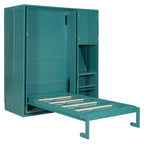Rotating Wall Murphy Beds with Bookshelf, Teal (TWIN)