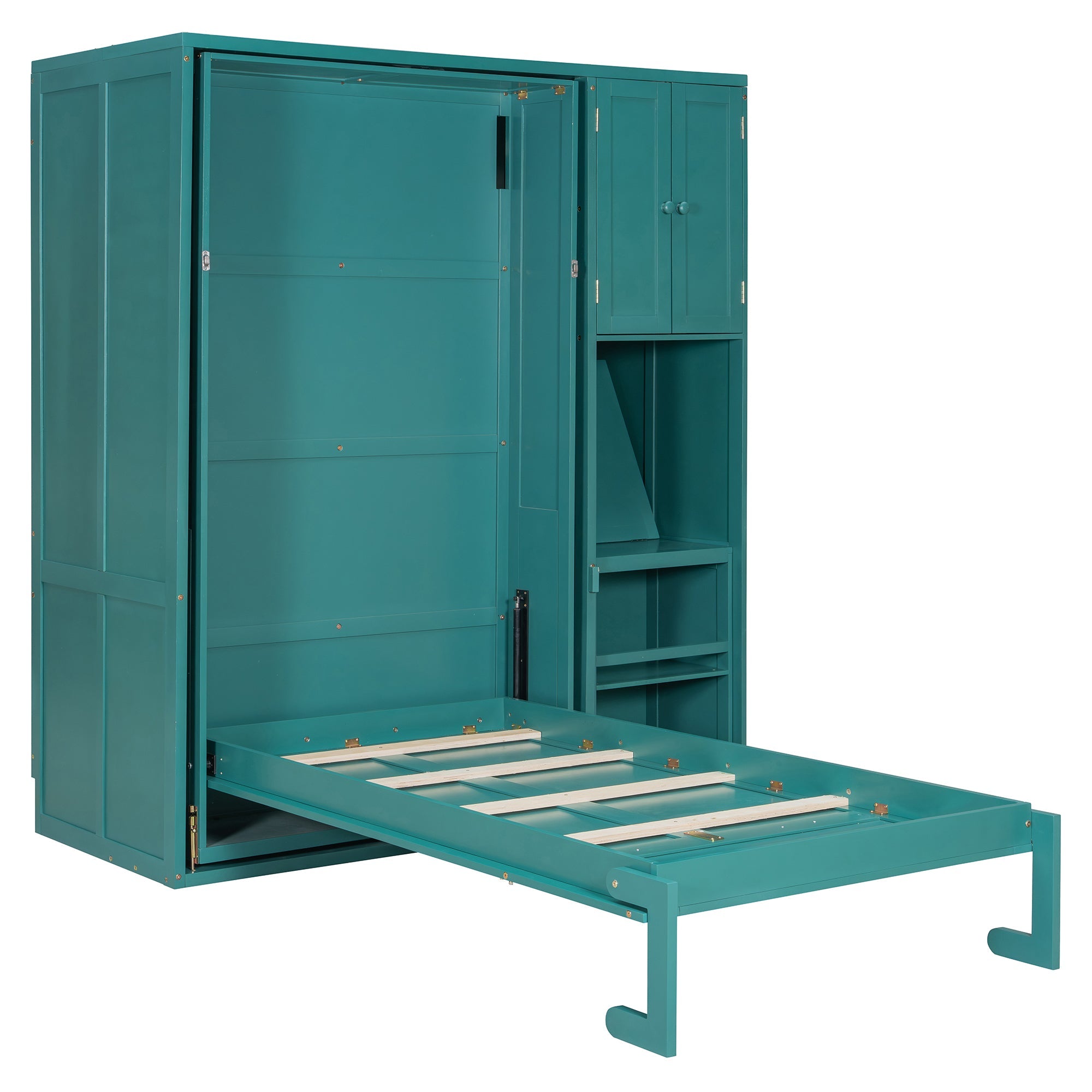 Rotating Wall Murphy Beds with Bookshelf, Teal (TWIN)