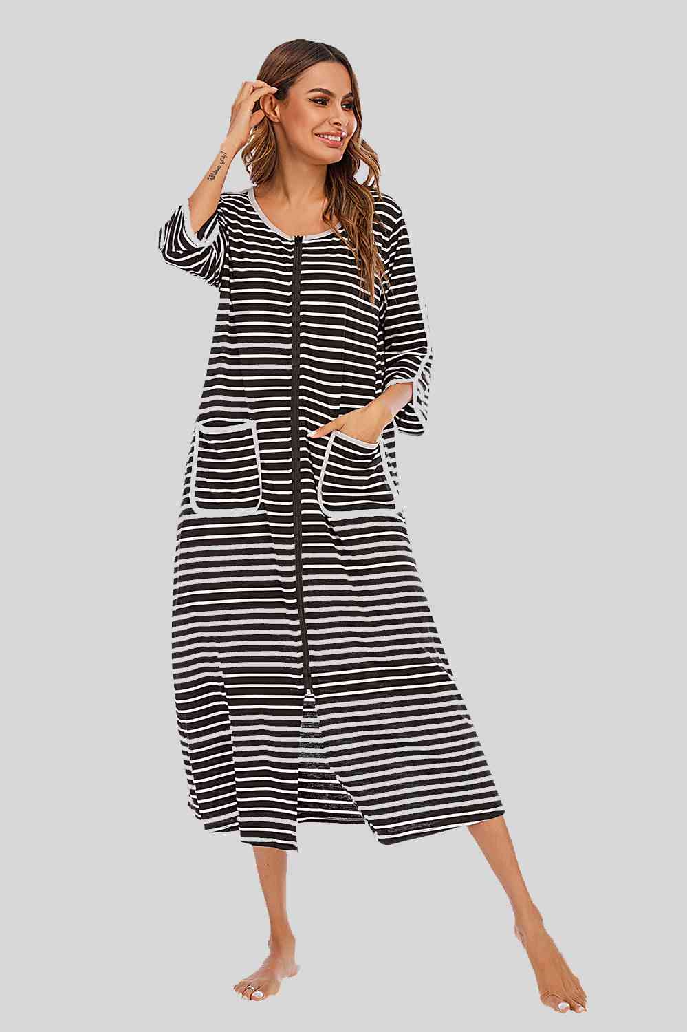 Pajama Dress with Round Neck