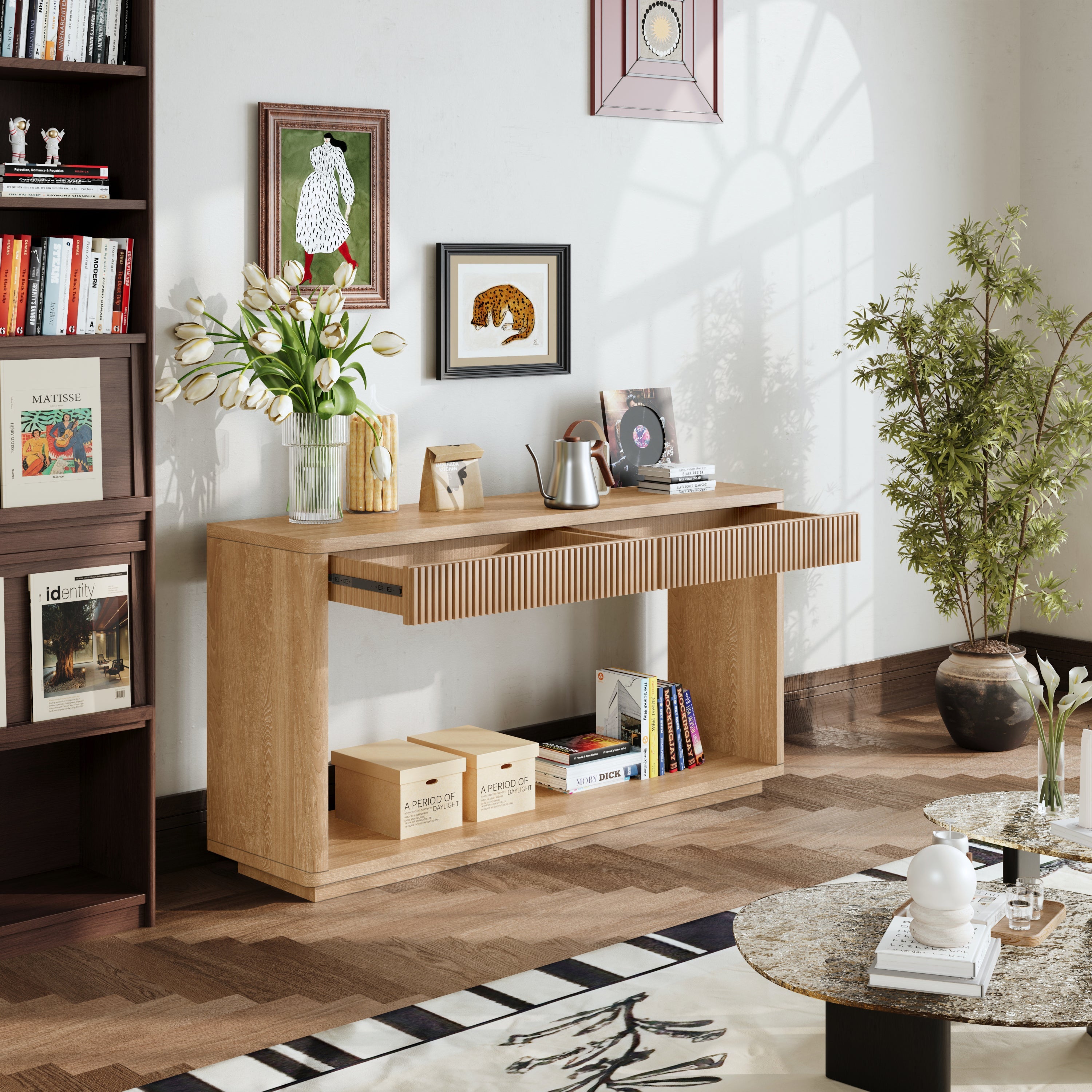 Fluted Console Table with 2-Drawers