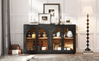 4-Door Storage Sideboard Buffet Cabinet with Arched Glass Doors