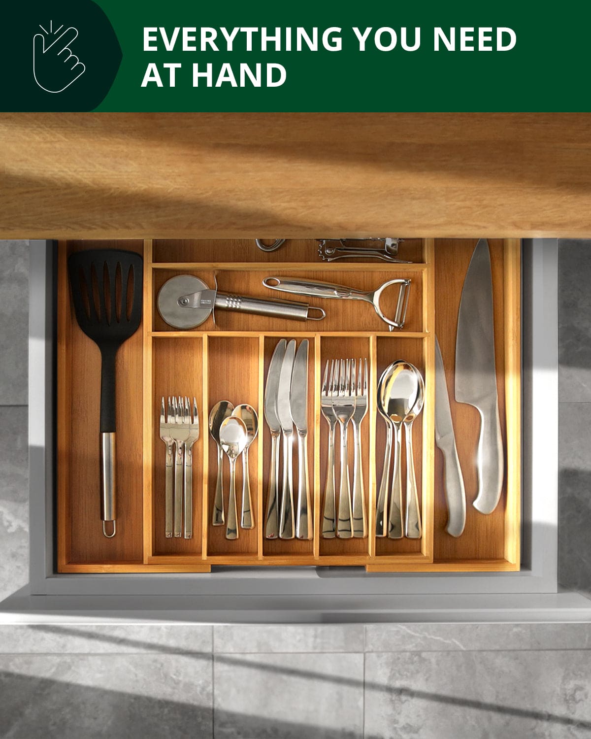 Bamboo Silverware Drawer Organizer, Expandable