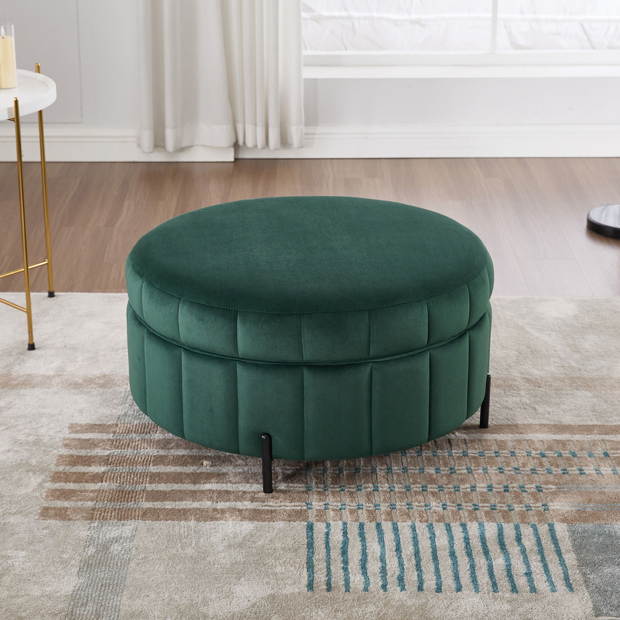 Upholstered Round Ottoman With Reversible Lid