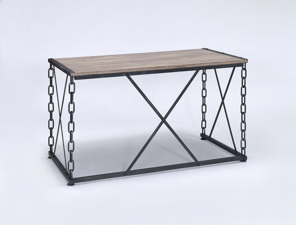 Rustic Oak Desk with Black Metal Chain Legs