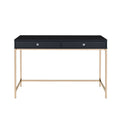 Rectangular Writing Desk with 2 Drawers, Black High Gloss and Gold