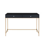 Rectangular Writing Desk with 2 Drawers, Black High Gloss and Gold