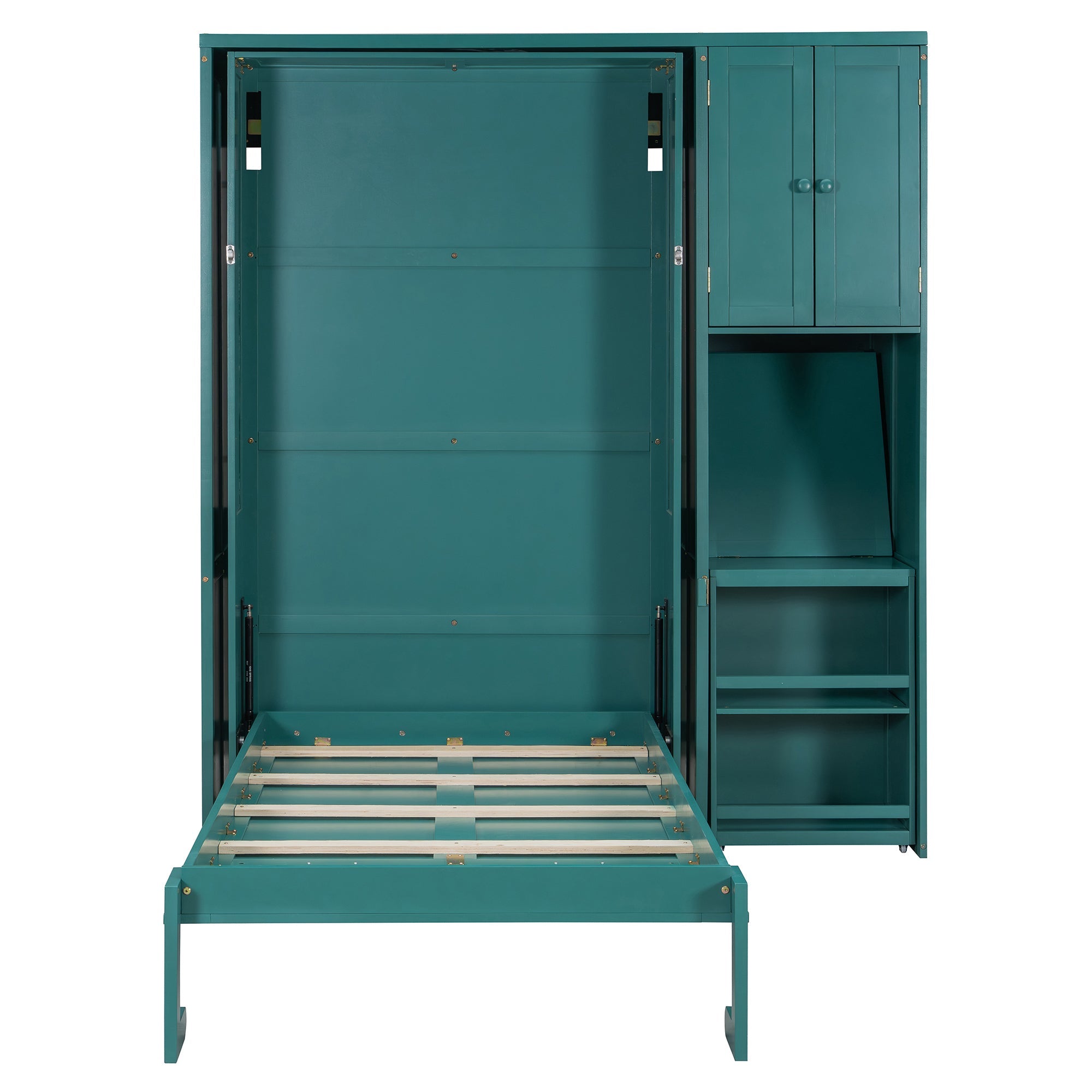Rotating Wall Murphy Beds with Bookshelf, Teal (TWIN)