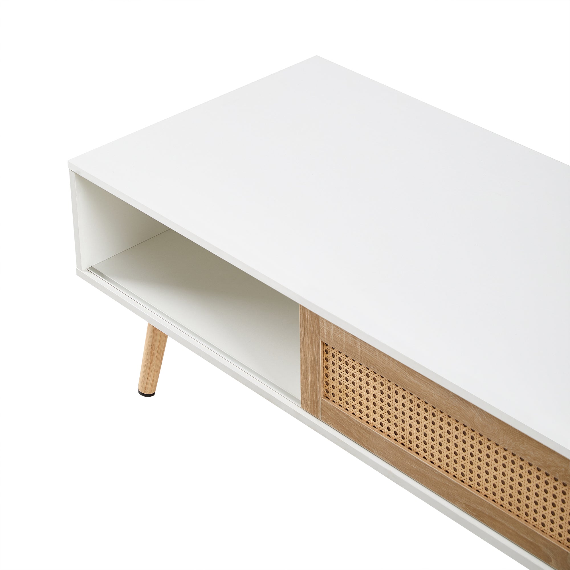 Rattan Coffee table with sliding door storage