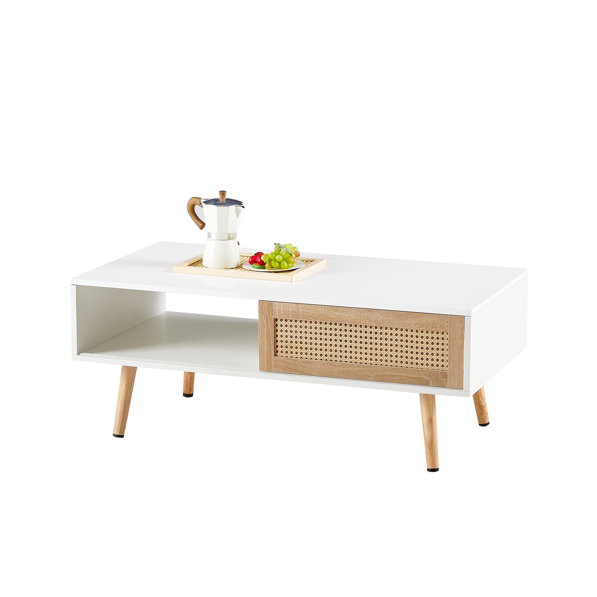 Rattan Coffee table with sliding door storage