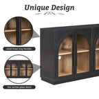 4-Door Storage Sideboard Buffet Cabinet with Arched Glass Doors