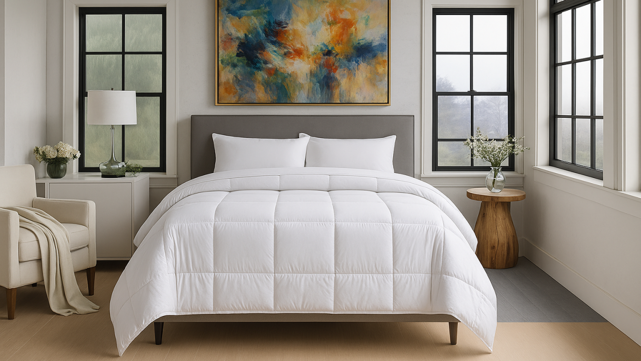 Cotton comforter and sheets, pillows and mattress by CLEAN DESIGN HOME. Hypoallergenic and non-toxic.