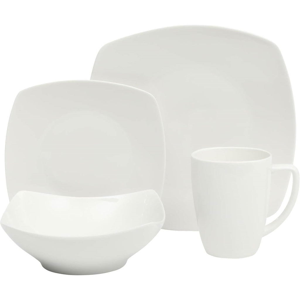 Square Porcelain Dinnerware Set, 16 pc, white