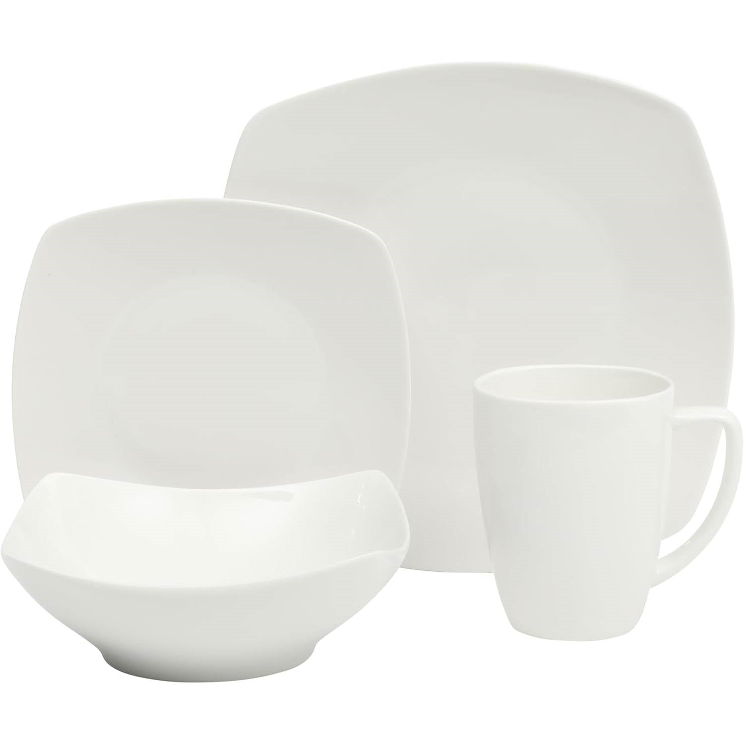Square Porcelain Dinnerware Set, 16 pc, white