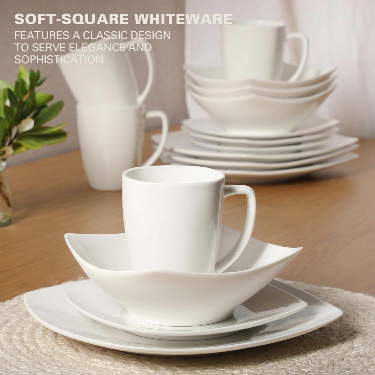 Square Porcelain Dinnerware Set, 16 pc, white