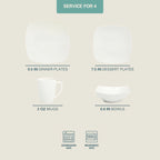 Square Porcelain Dinnerware Set, 16 pc, white