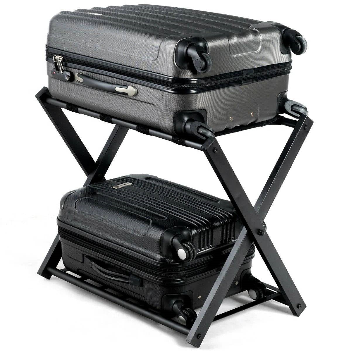 Luggage Rack, Folding Black Metal, set of 2