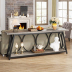 Industrial Wood Top Sofa Table-Grey, 70-inch