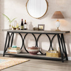 Industrial Wood Top Sofa Table-Grey, 70-inch