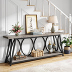 Industrial Wood Top Sofa Table-Grey, 70-inch