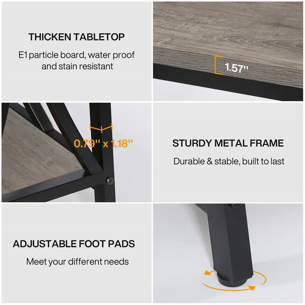 Industrial Wood Top Sofa Table-Grey, 70-inch