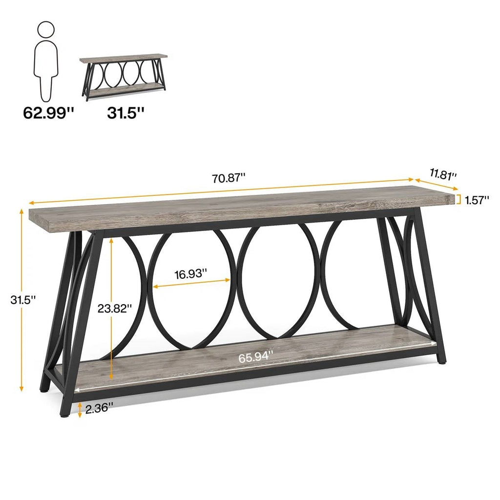 Industrial Wood Top Sofa Table-Grey, 70-inch