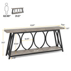 Industrial Wood Top Sofa Table-Grey, 70-inch