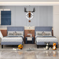 Twin Grey Upholstered Platform Bed Frame with Headboard, set of 2