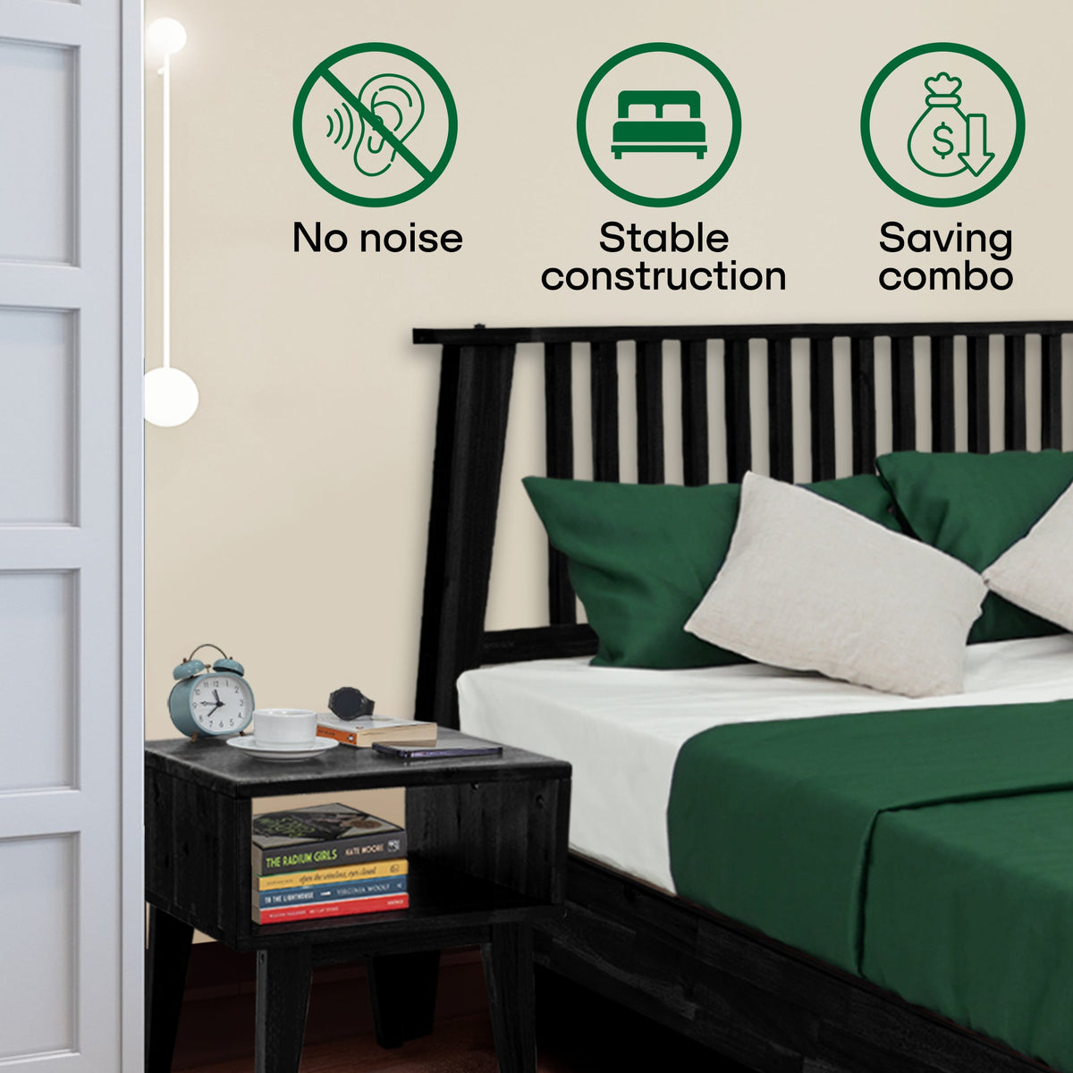Kaylin Solid Wood Bed Frame & Nightstand