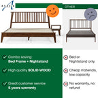 Kaylin Solid Wood Bed Frame & Nightstand