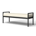Modern Industrial Bench with Black Metal Frame and Cream Upholstered Cushion