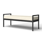 Modern Industrial Bench with Black Metal Frame and Cream Upholstered Cushion