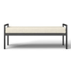 Modern Industrial Bench with Black Metal Frame and Cream Upholstered Cushion