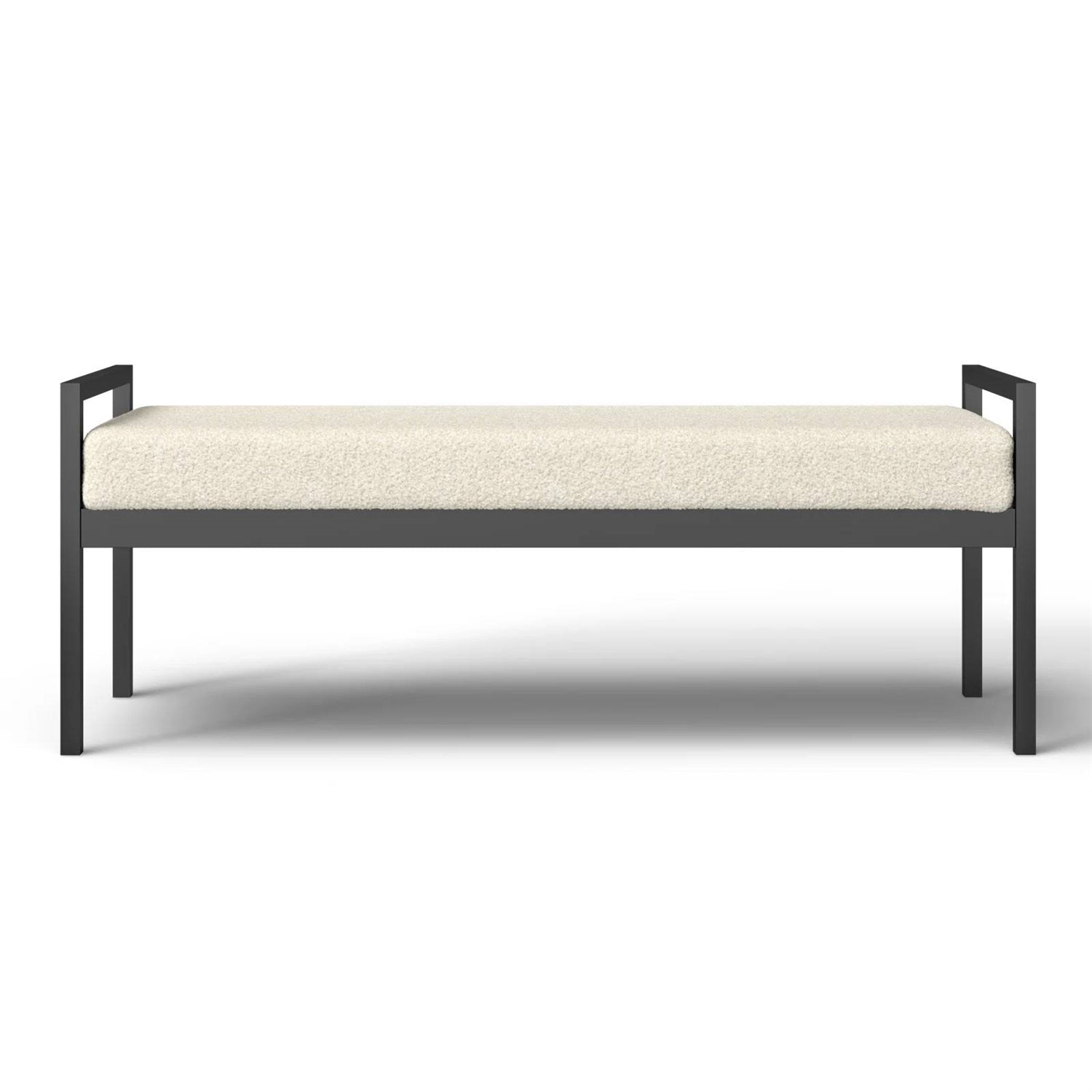 Modern Industrial Bench with Black Metal Frame and Cream Upholstered Cushion