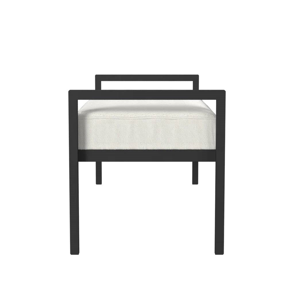 Modern Industrial Bench with Black Metal Frame and Cream Upholstered Cushion