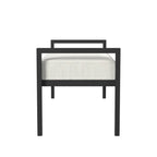 Modern Industrial Bench with Black Metal Frame and Cream Upholstered Cushion