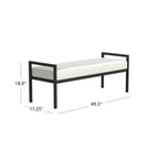 Modern Industrial Bench with Black Metal Frame and Cream Upholstered Cushion