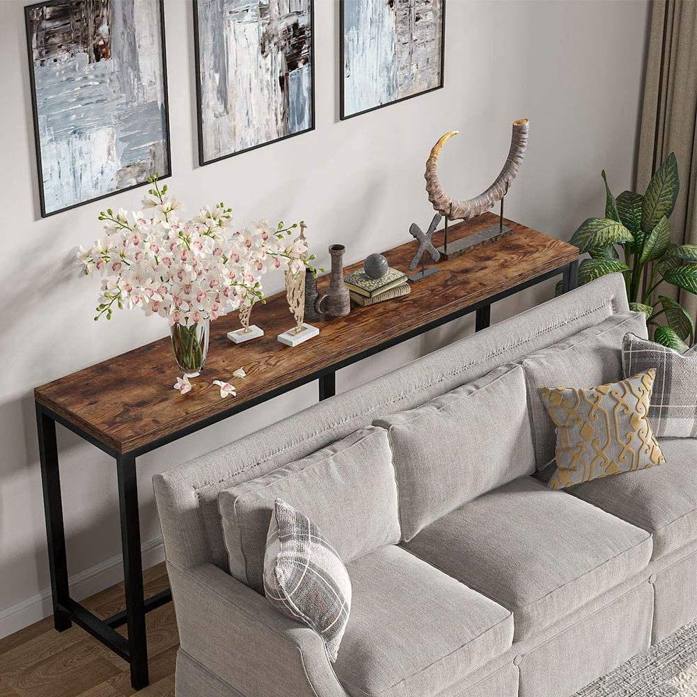 Wood-Black Metal Hallway Sofa Table, 70-inch