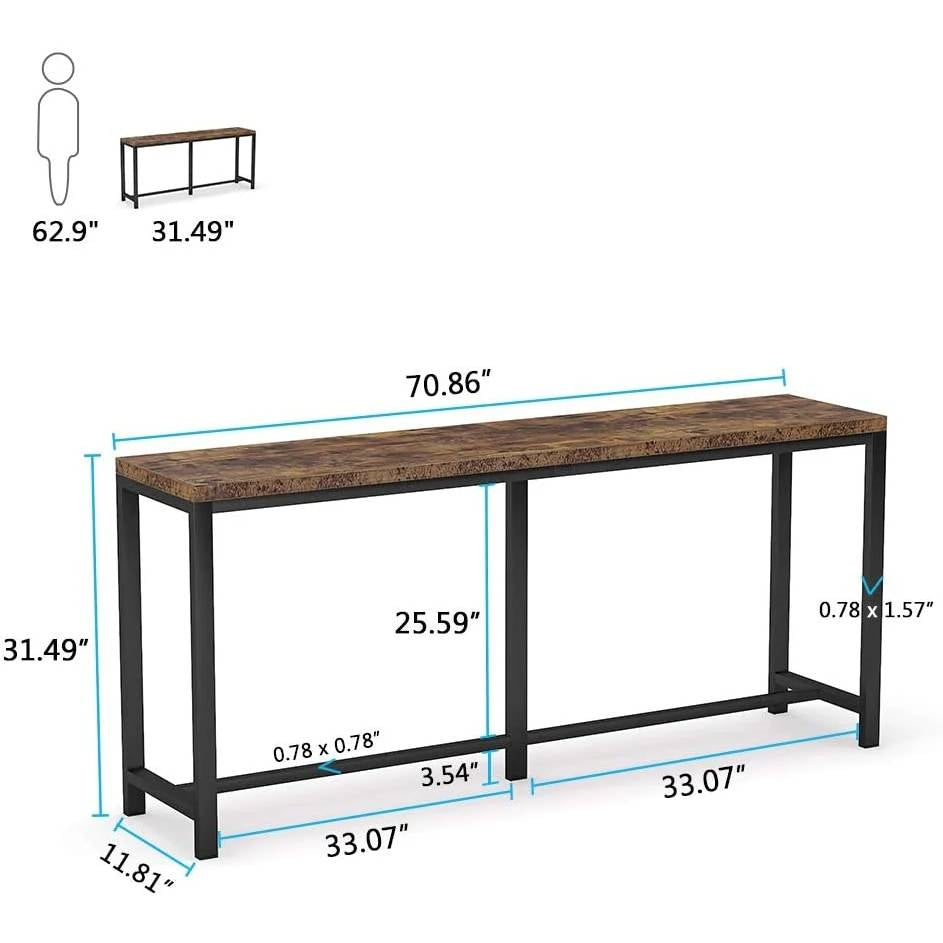 Wood-Black Metal Hallway Sofa Table, 70-inch