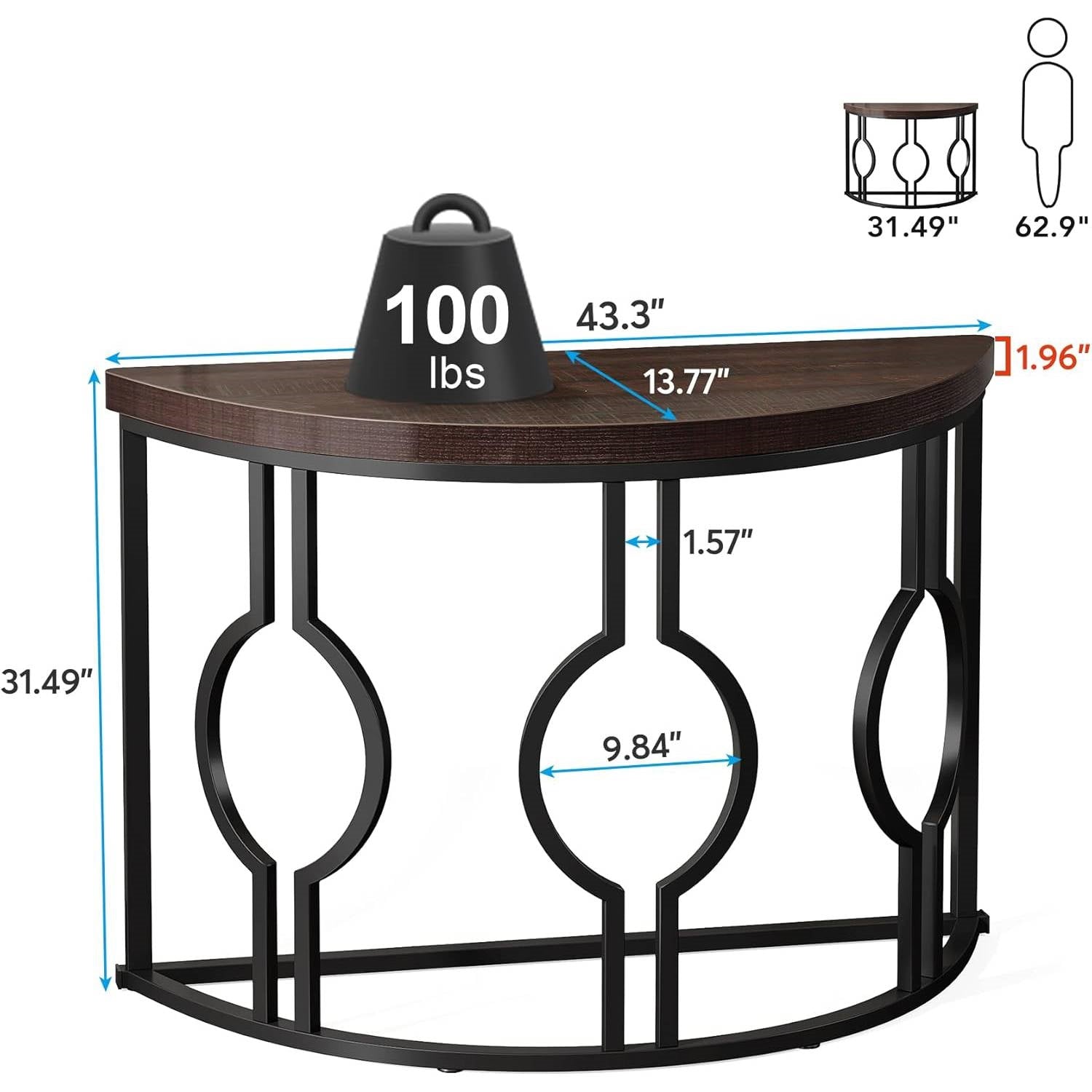 Modern 43-inch Half Moon Accent Console Table