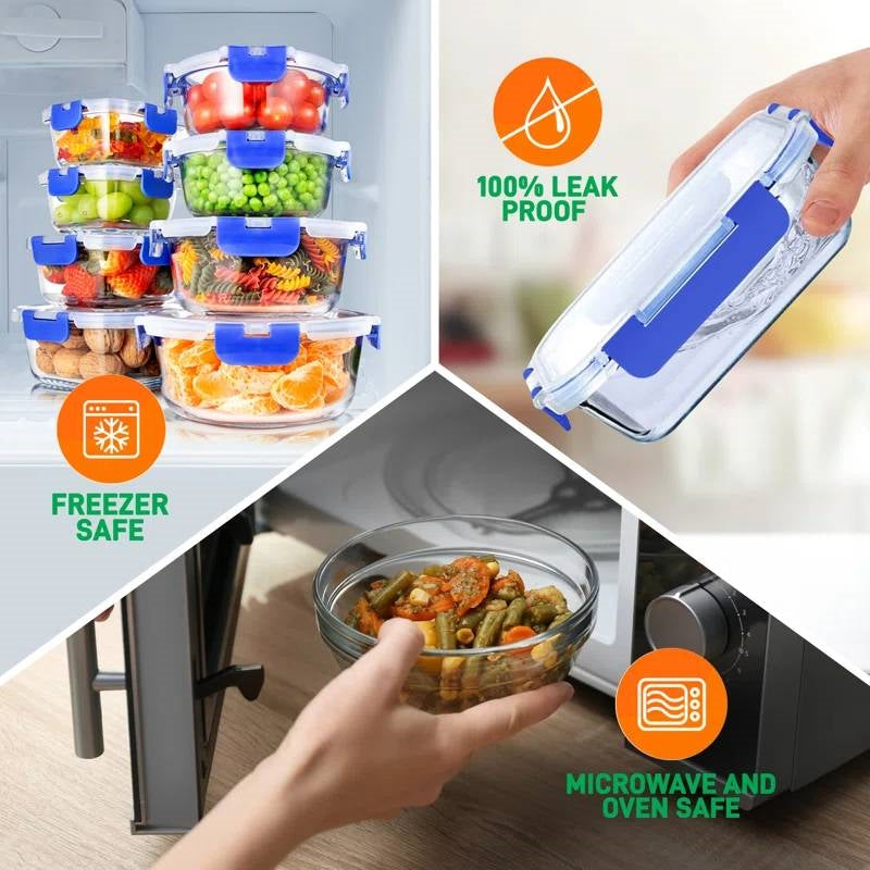 Glass Food Storage Container Bakeware Set with Snap Locking Lids, 24 pc