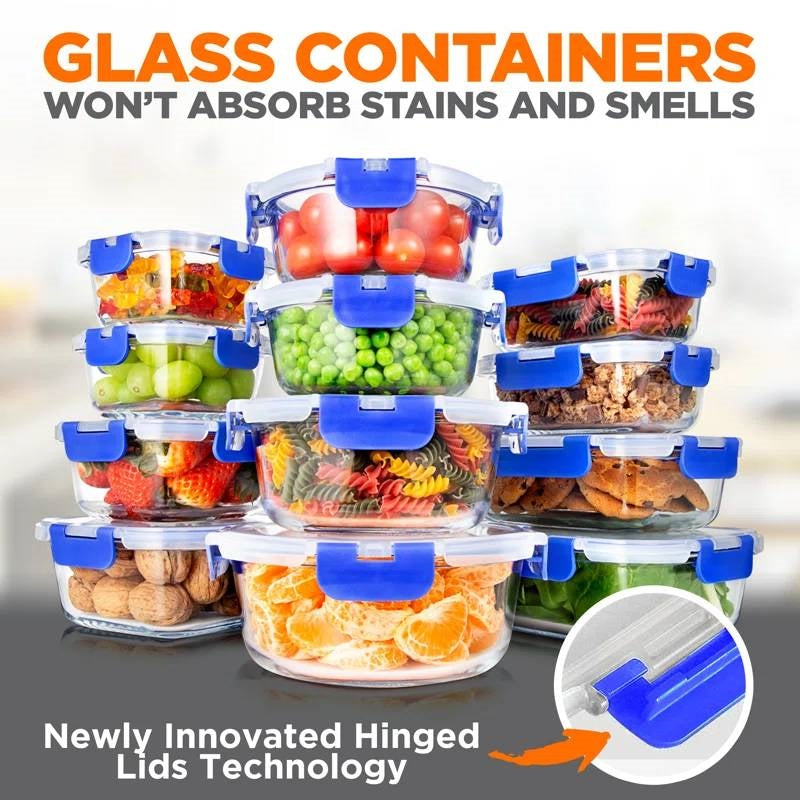 Glass Food Storage Container Bakeware Set with Snap Locking Lids, 24 pc