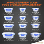 Glass Food Storage Container Bakeware Set with Snap Locking Lids, 24 pc
