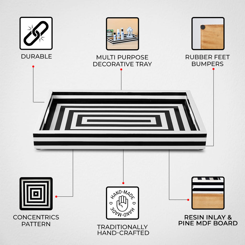 Tray in Black White Concentric Design, 2 sizes