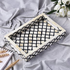 Decorative Tray Moroccan Pattern Bone & Resin Inlay, Black & White, 3 Sizes