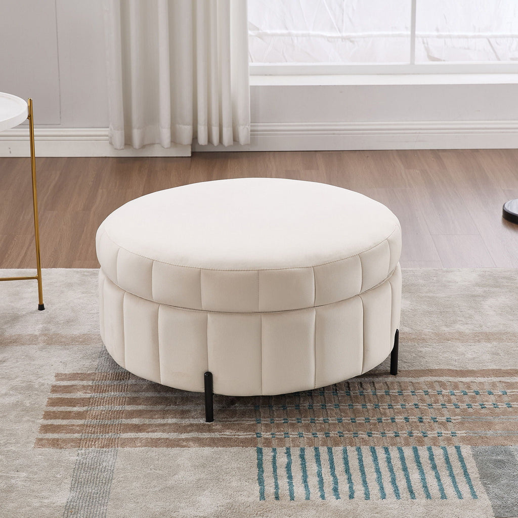 Upholstered Round Ottoman With Reversible Lid