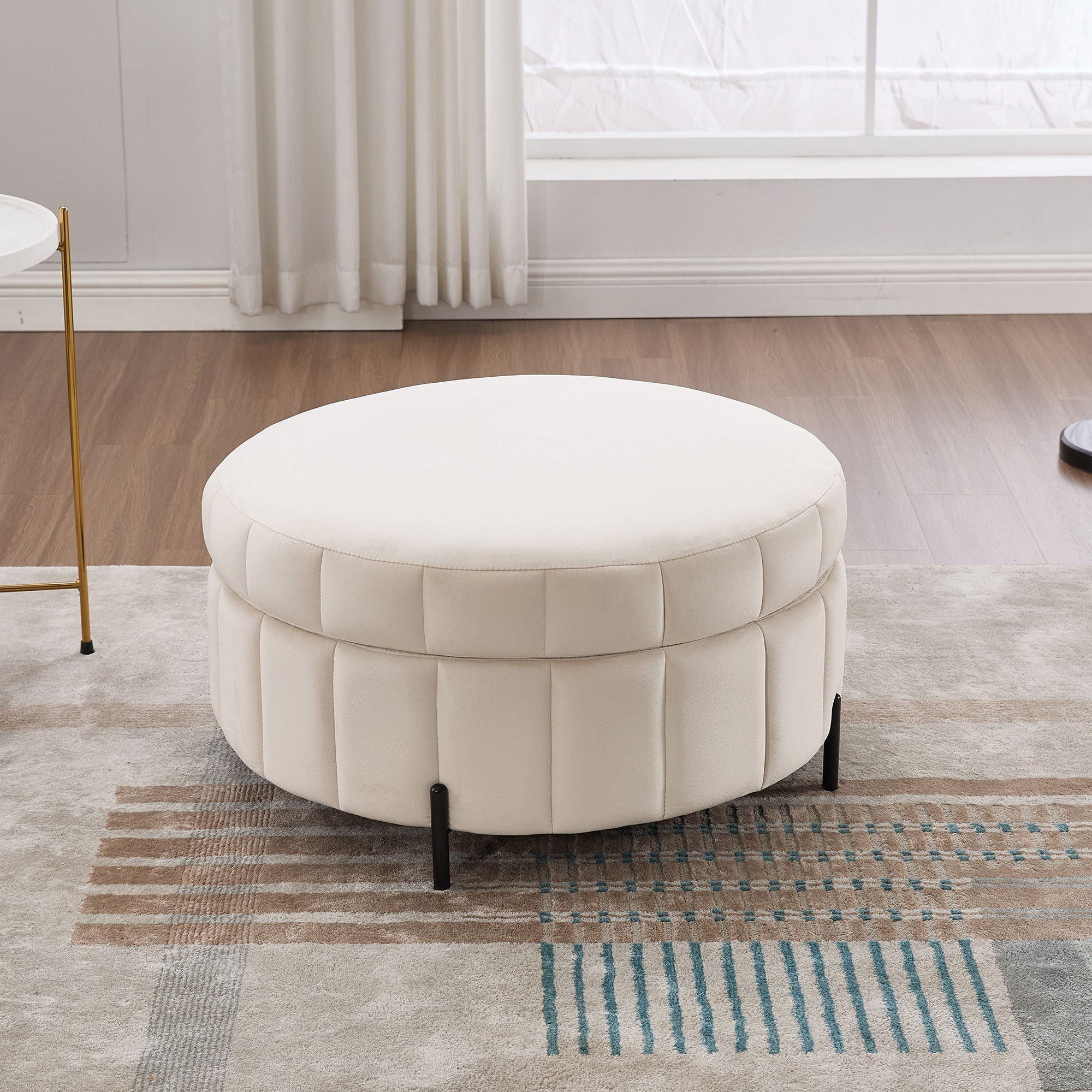 Upholstered Round Ottoman With Reversible Lid