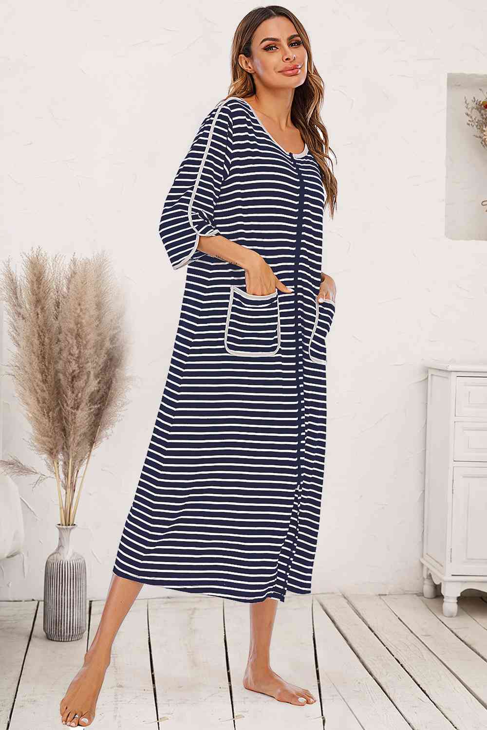 Pajama Dress with Round Neck