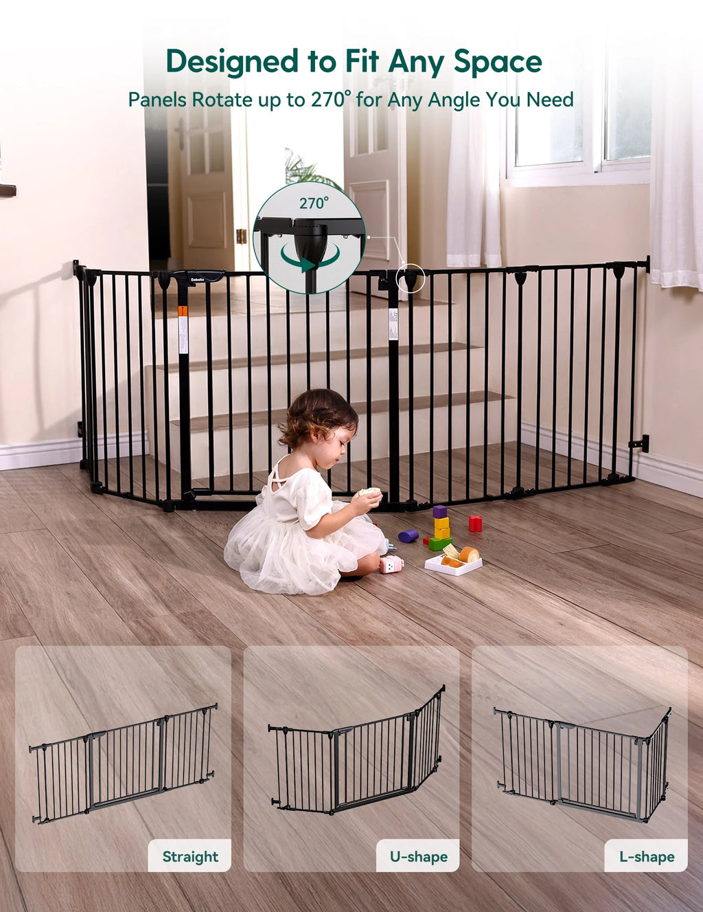 AdaptiZone | Extra Wide Mounted Baby Gate for Irregular Spaces by Babelio